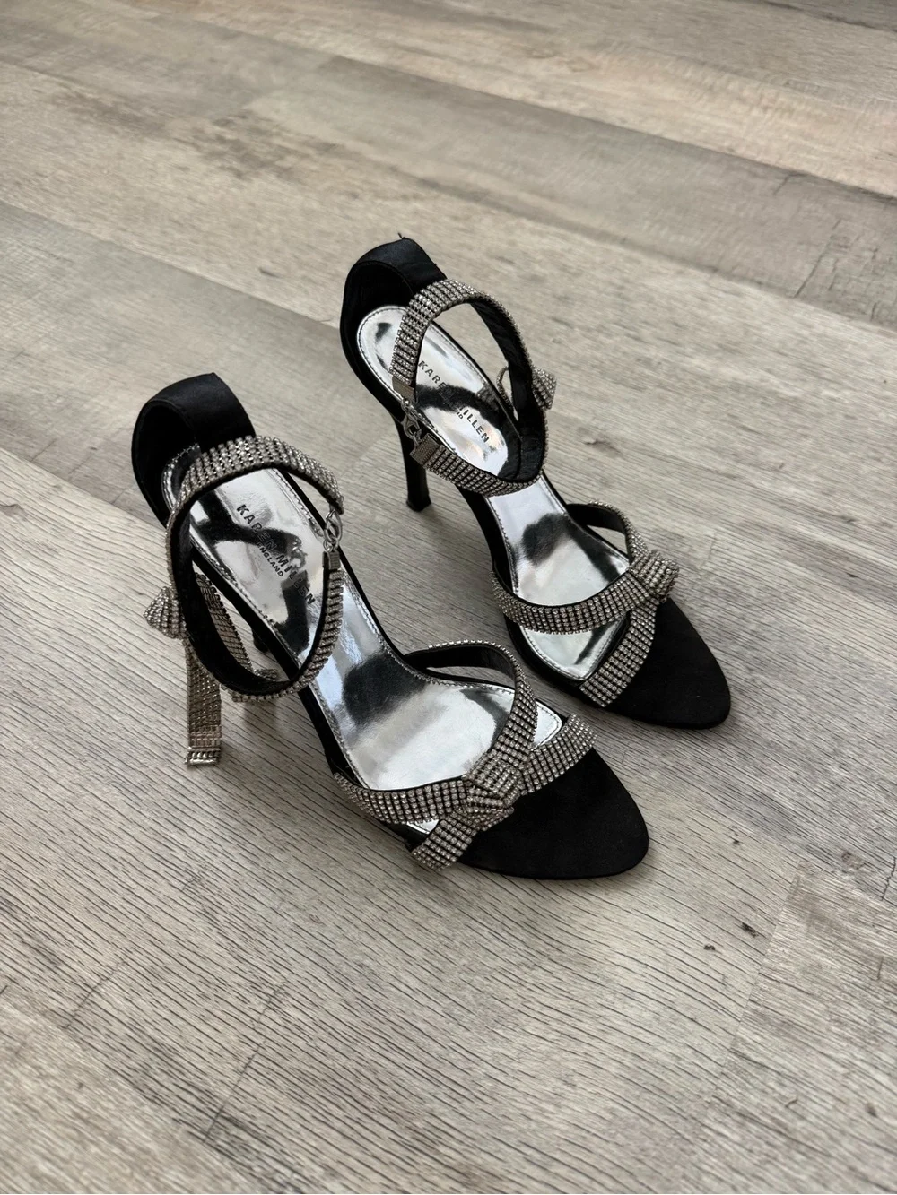 Karen Millen Black Rhinestone Strappy High Heels